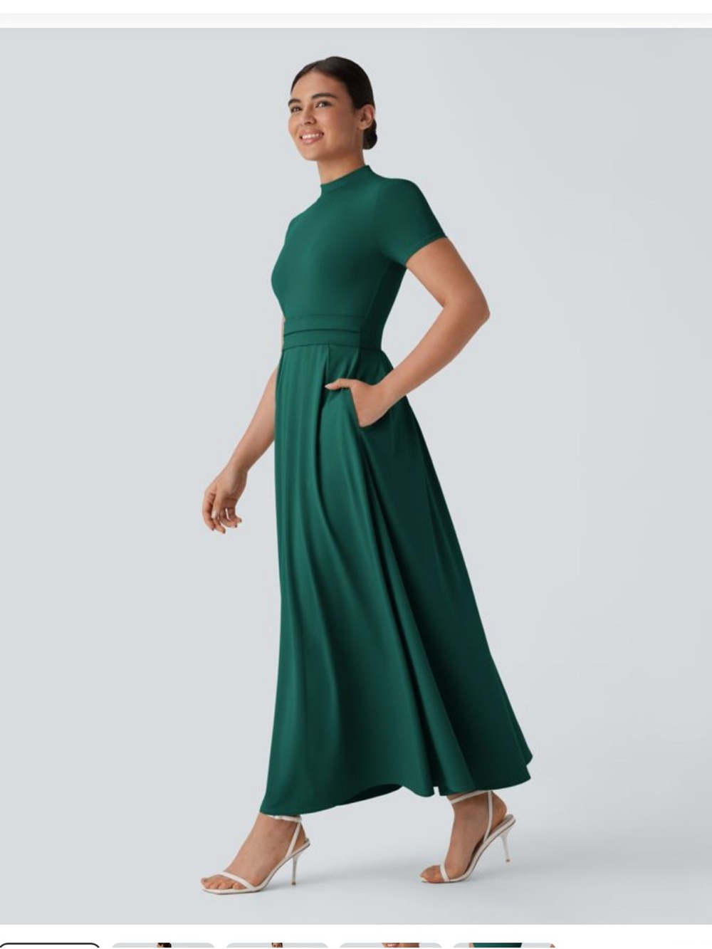 HALARA Rainforest Green High-Neck Maxi Dress with Pockets Medium